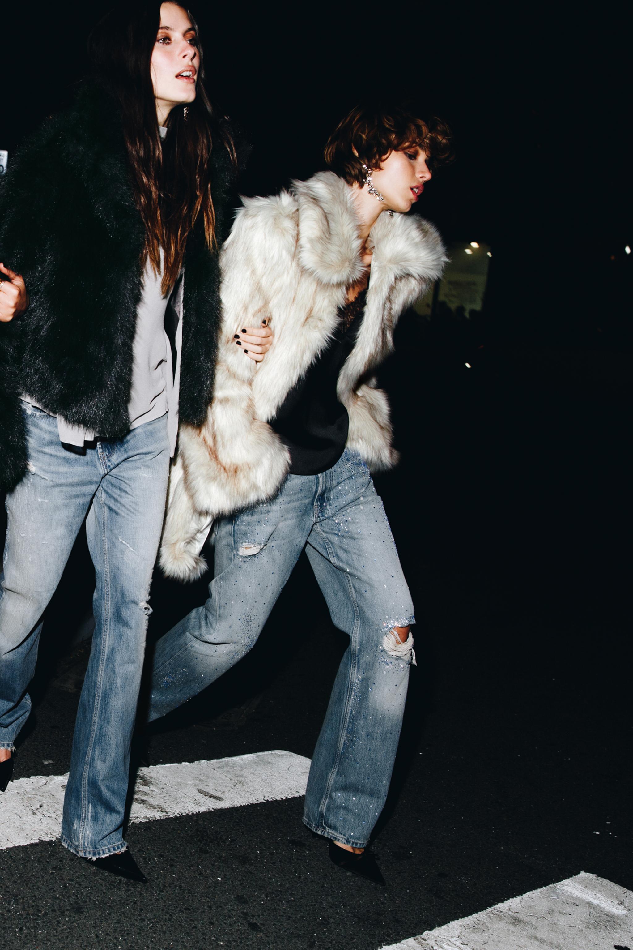 TRF RIPPED WIDE LEG RHINESTONE JEANS