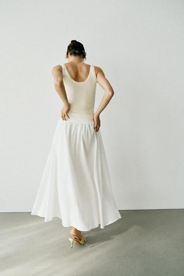 Zara LAYERED MIDI SKIRT - White