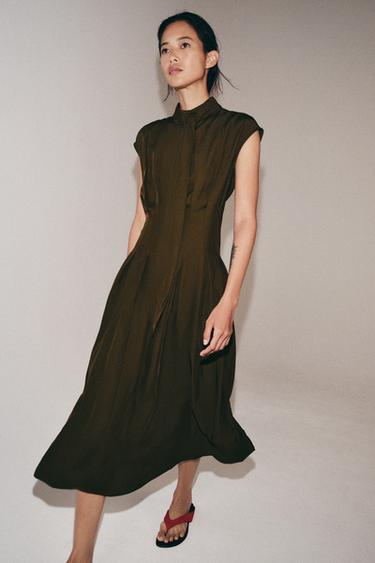 Zara ZW COLLECTION TIED MIDI DRESS - Khaki