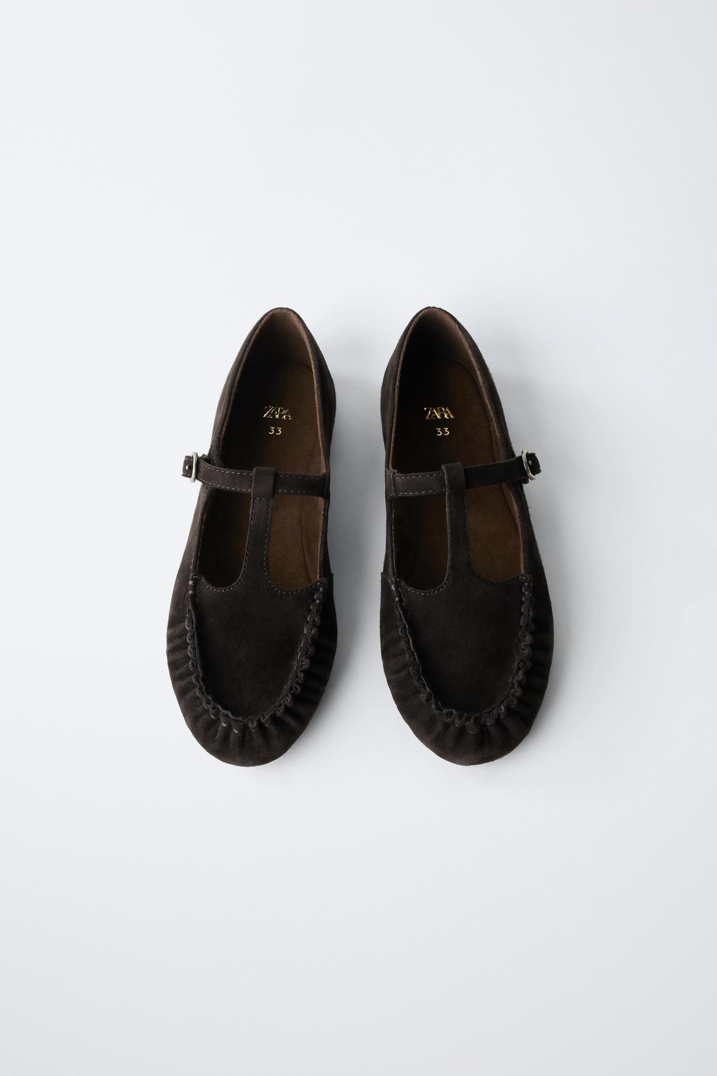 Детские балетки Zara Leather T-STRAP Ballet, цвет: Коричневый — фото 4