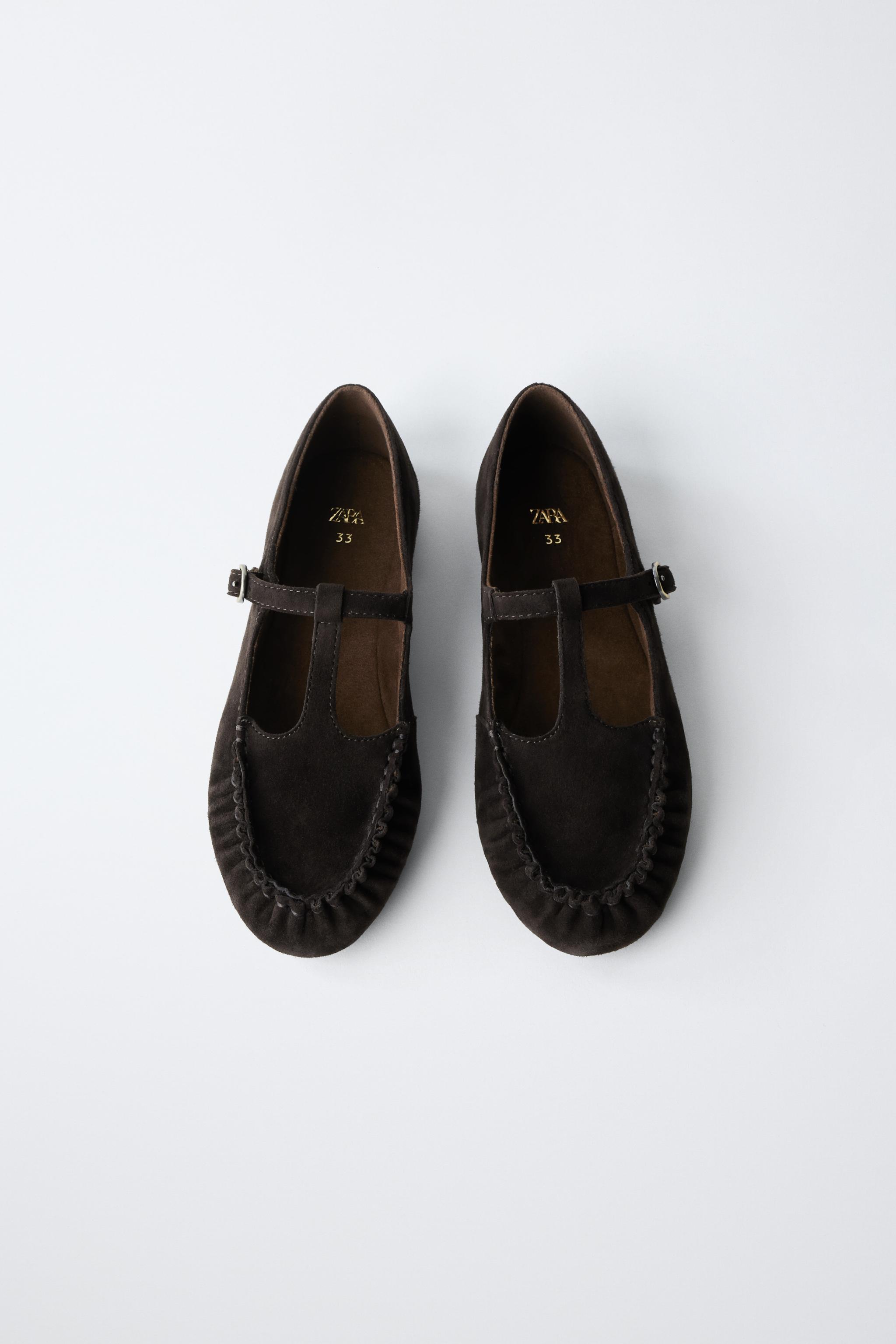 Обувь Zara LEATHER T-STRAP BALLET FLATS — фото 4