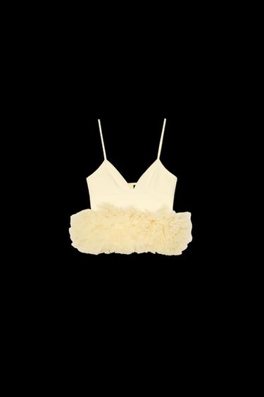 STRETCH TULLE TOP WITH VOLUMINOUS HEM - Yellow by Zara - Image 0