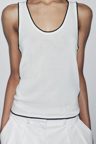 TOP PUNTO VIVOS - Blanco / Marino de Zara