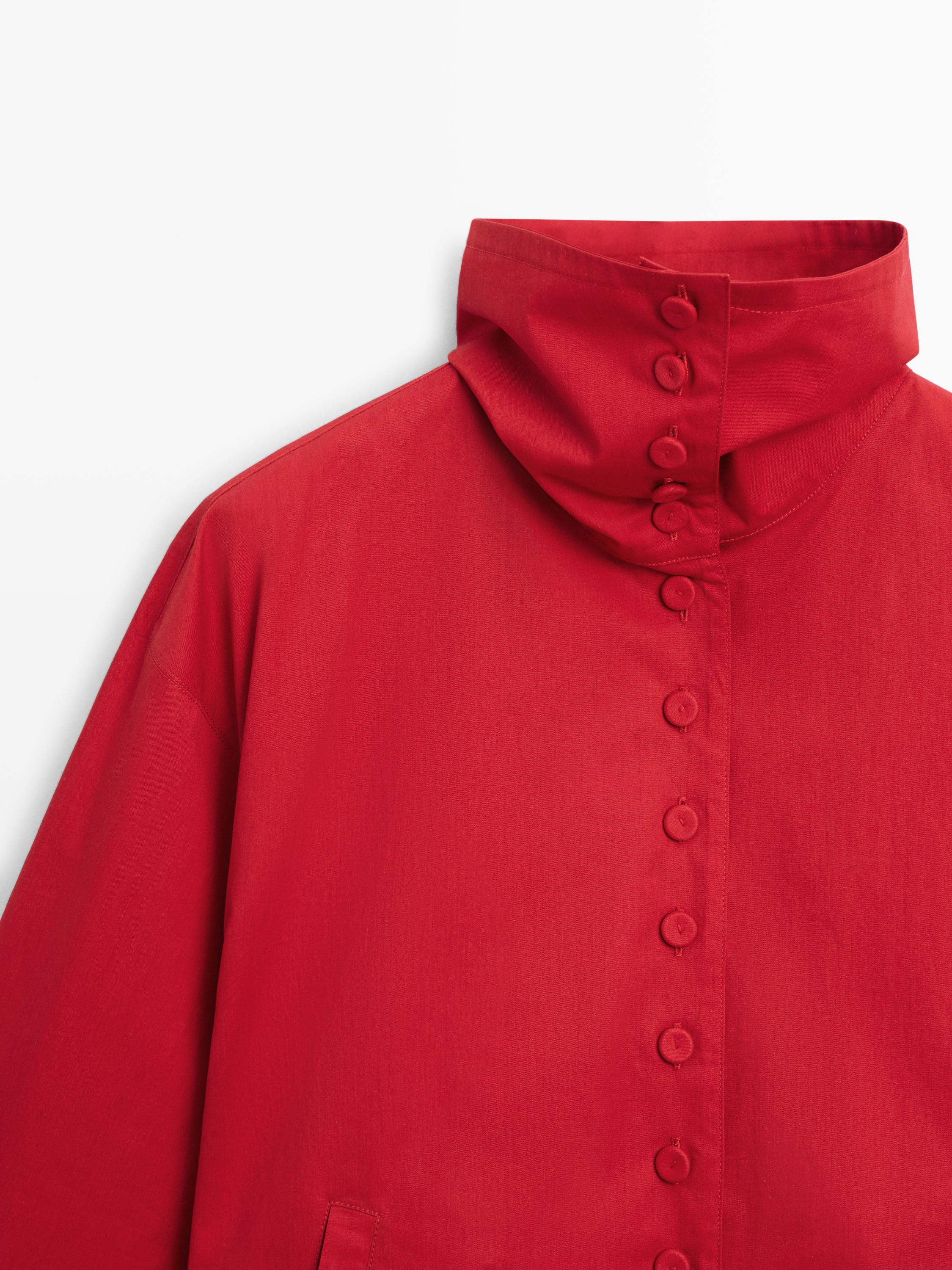 Lightweight cotton jacket with button details — Intense red