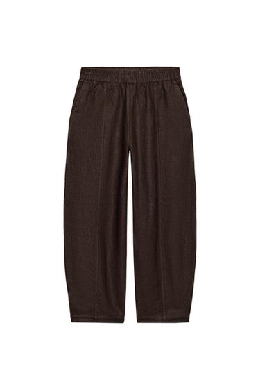 بنطلون BARREL من الكتان - بني الخاص بـ Zara