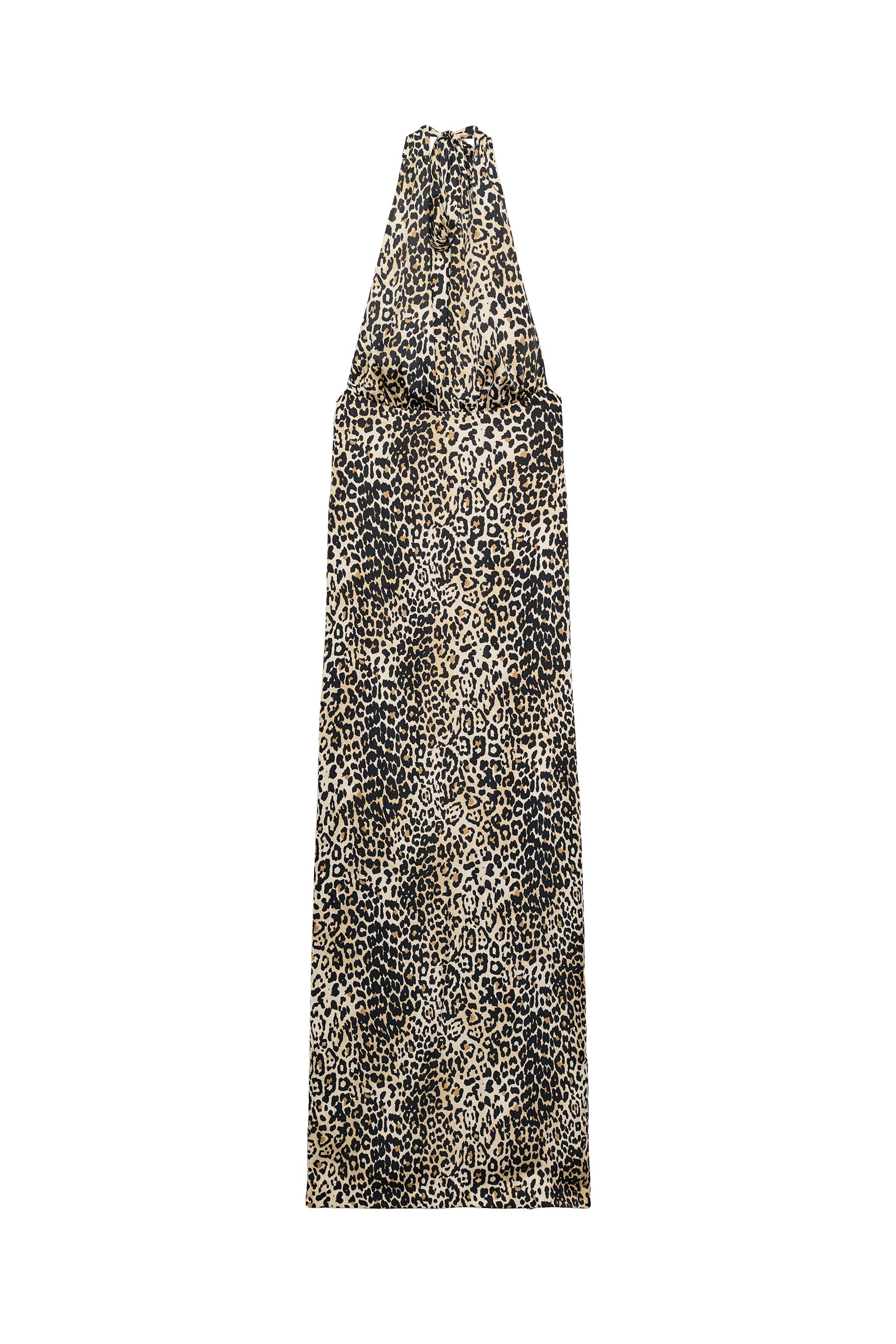 ANIMAL PRINT SATIN HALTER DRESS