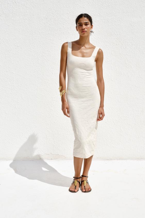 ROBE DÉCOLLETÉ CARRÉ STRETCH - Blanc cassé de Zara - Image 0