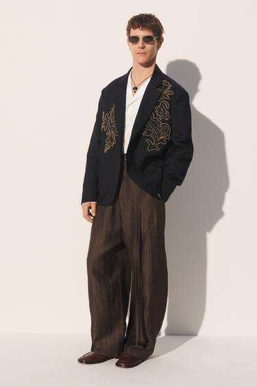 RELAXED FIT BLAZER WITH CONTRAST EMBROIDERY - Blue by Zara - Image 0