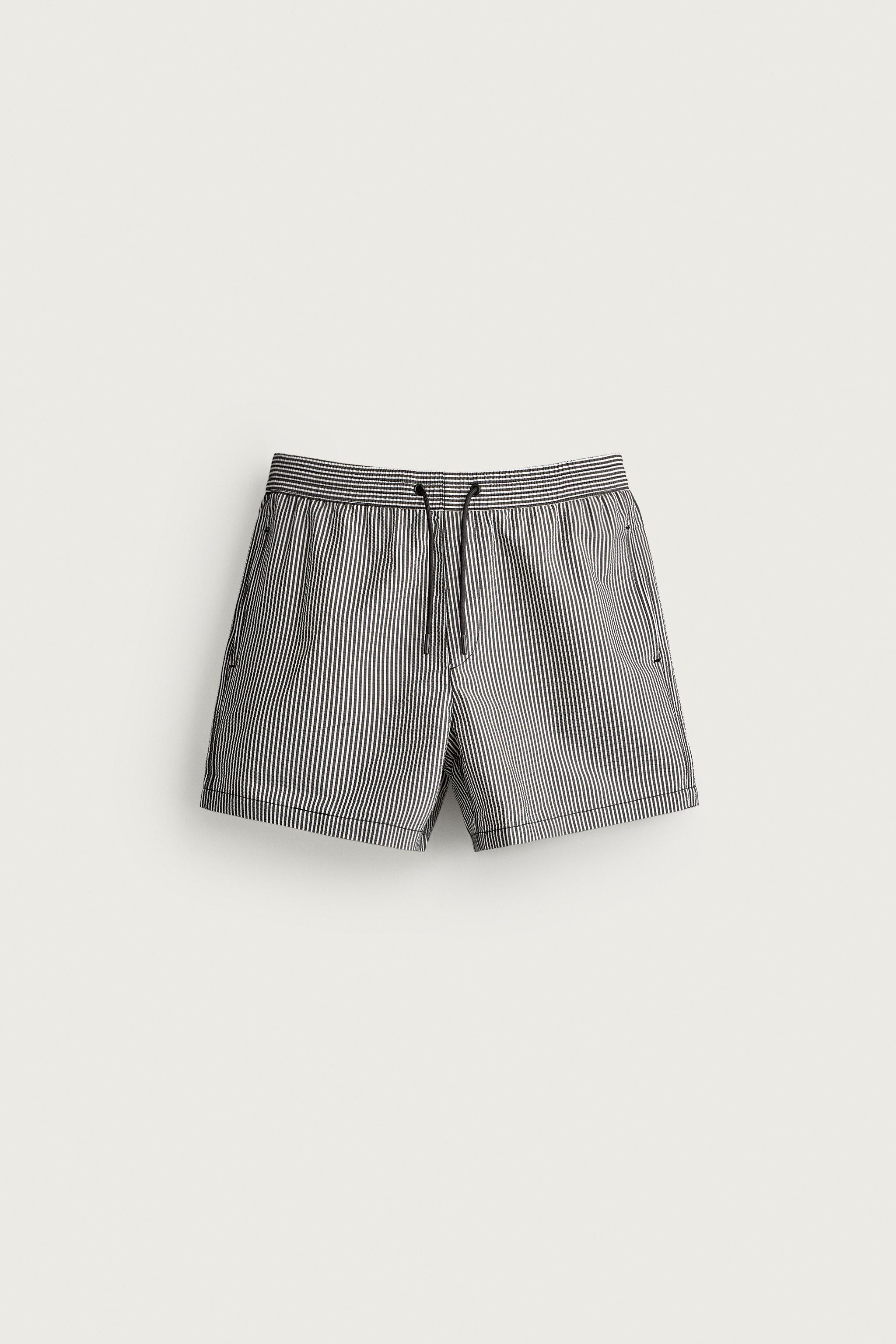 SEERSUCKER MID-LENGTH SWIMSUIT — Black