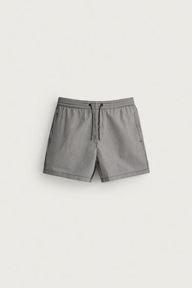 MID-LENGTH SEERSUCKER SWIMMING TRUNKS - Black by Zara
