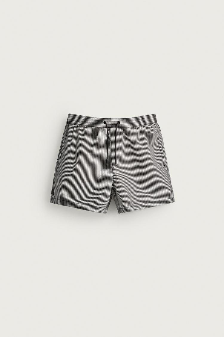 SEERSUCKER MID-LENGTH SWIMSUIT — Black