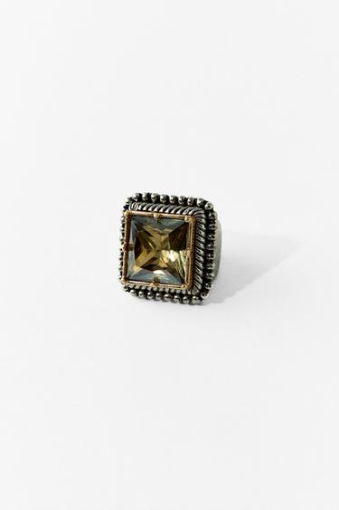 MAXI SQUARE COMBINATION GEMSTONE RING - Gold / Silver by Zara
