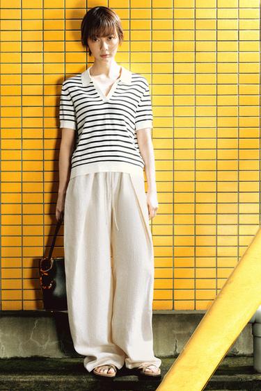 ZW COLLECTION 100%リネン プリーツパンツエクリュZaraのZW COLLECTION 100%リネン プリーツパンツ - エクリュ 
