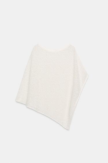 ASYMMETRIC METALLIC THREAD CAPE - Ecru by Zara - Image 6