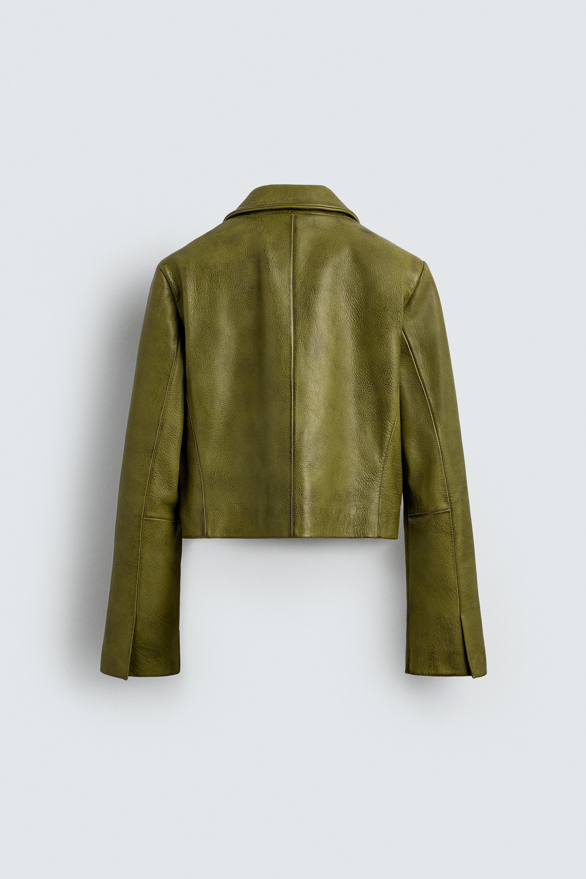 CROPPED FIT LEATHER BLAZER HARRY LAMBERT FOR ZARA X DISNEY - Green