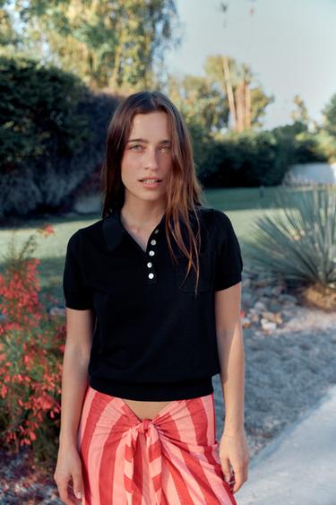 SHORT SLEEVE KNIT POLO SHIRT - Black by Zara