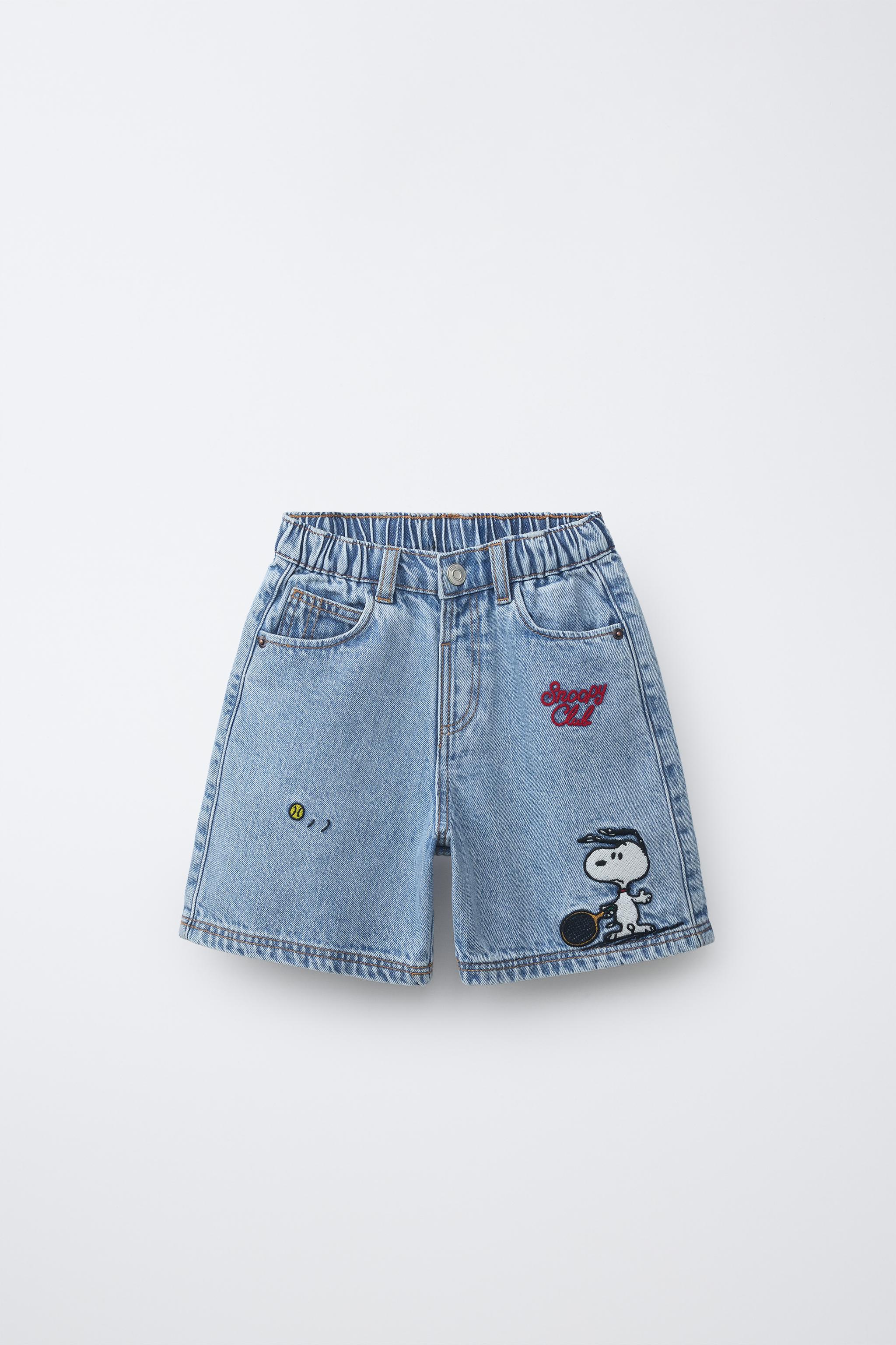 SNOOPY PEANUTS™ DENIM BERMUDA SHORTS - Mid-blue | ZARA Singapore