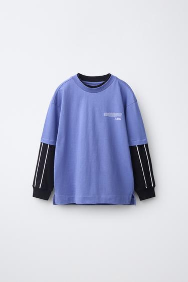 SPORTY T-SHIRT MED DOBBELTE ÆRMER - violet fra Zara