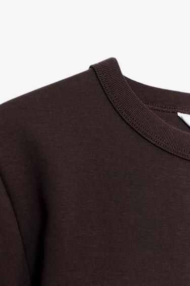 Zara INTERLOCK LONG SLEEVE T-SHIRT - Chocolate