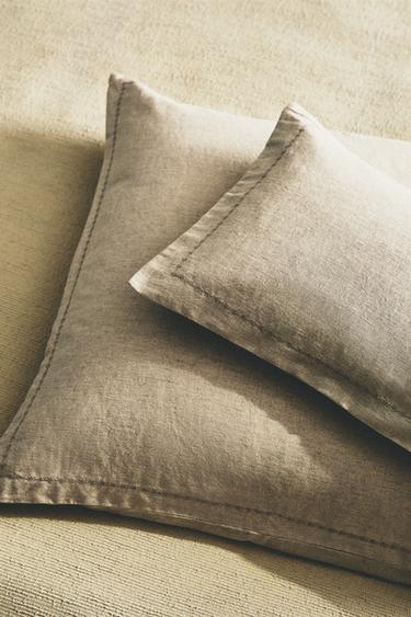 HOUSSE DE COUSSIN ÉDREDON LIN MATELASSÉ POIS - Beige clair de Zara - Image 5