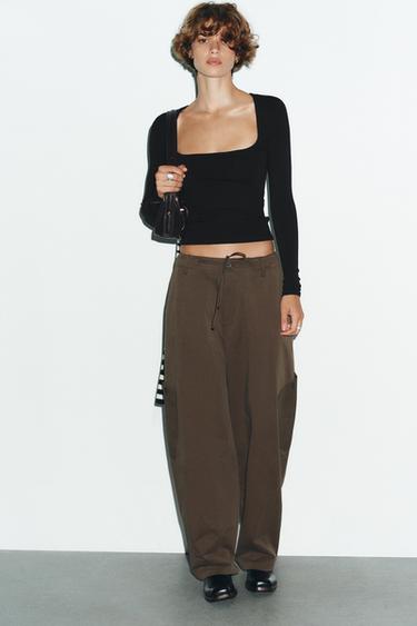 RIBBED T-SHIRT WITH SQUARE NECKLINE - Black by Zara