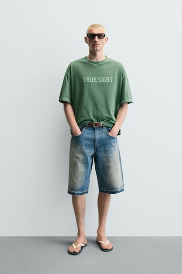 WASHED GRAPHIC BOXY FIT T-SHIRT - Green by Zara - Image 0