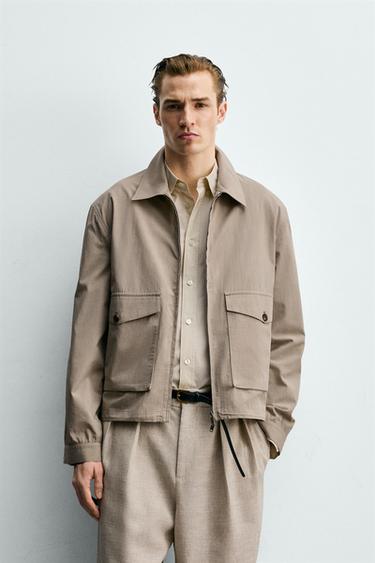 CAZADORA RELAXED FIT CUADROS TEXTURA - Beige de Zara