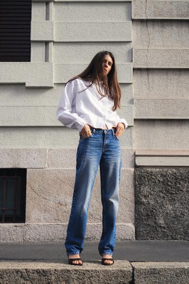 Zara STRIPED BALLOON POPLIN SHIRT - White