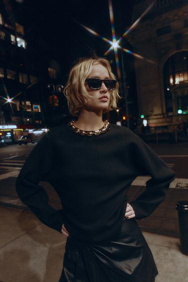 Zara KNIT METALLIC BALL JUMPER - Black