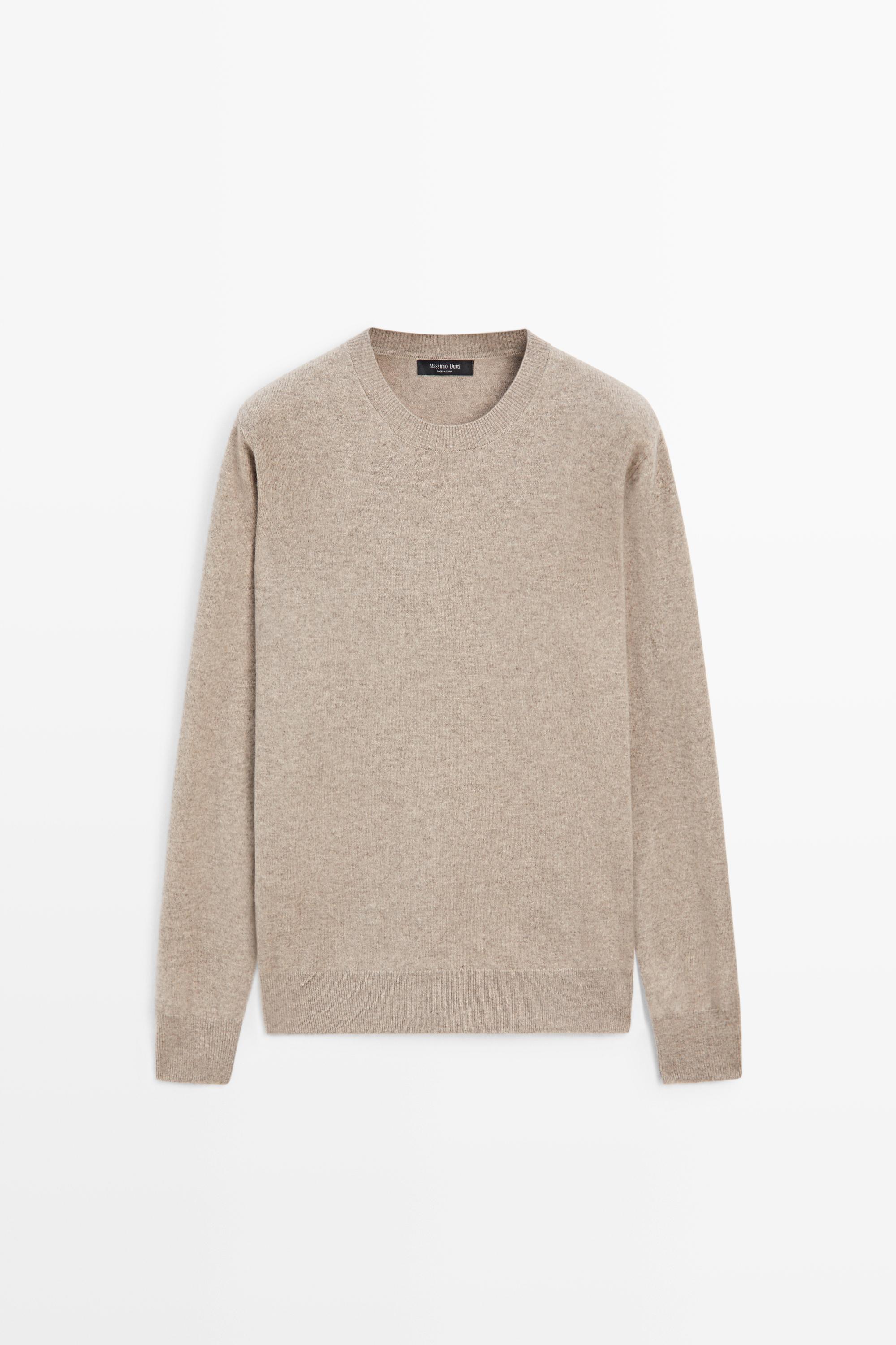 Wool blend round neck knit sweater — Mink