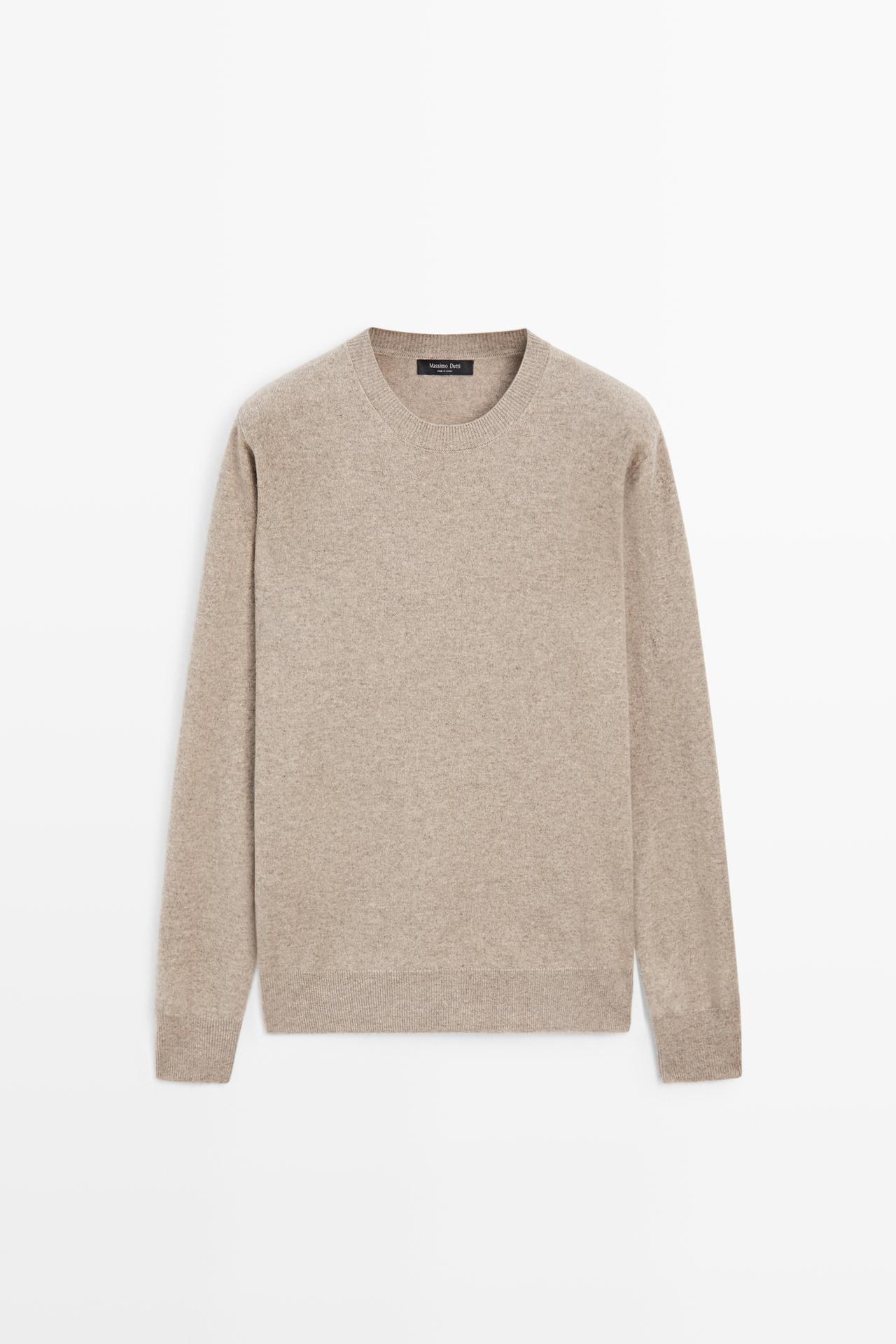 Wool blend round neck knit sweater — Mink