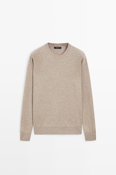 Wool blend round neck knit sweater — Mink 1