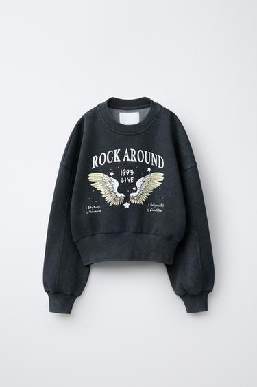 SUDADERA ESTAMAPDO ROCK - Negro de Zara - Imagen 0