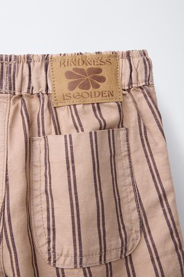 STRIPED TWILL FLOWING TROUSERS - Mink by Zara - Image 3