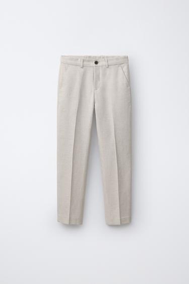 PANTALÓN TRAJE CON ALGODÓN Y LINO - Crudo de Zara