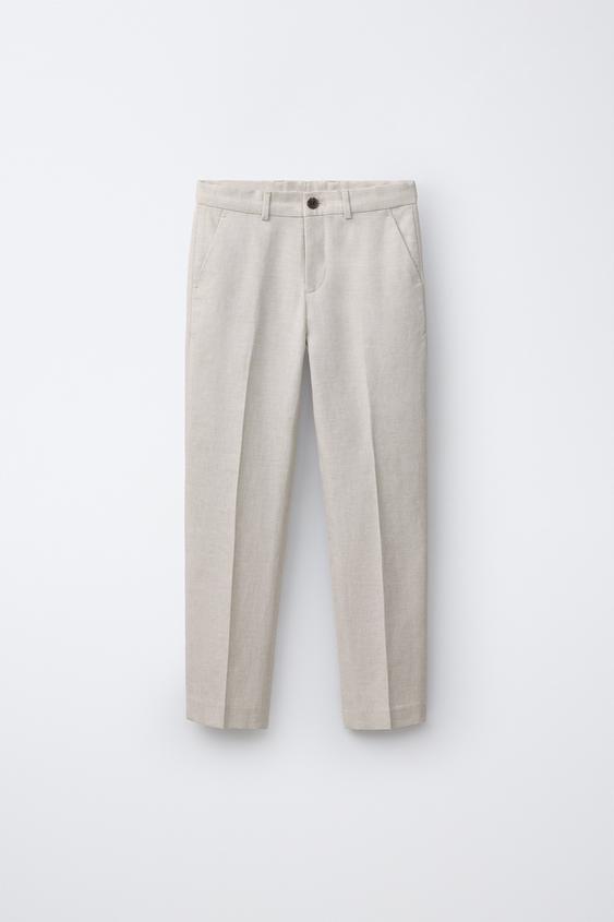 PANTALÓN TRAJE CON ALGODÓN Y LINO - Crudo de Zara - Imagen 0