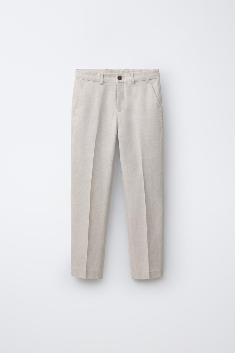 COTTON LINEN SUIT PANTS — Ecru