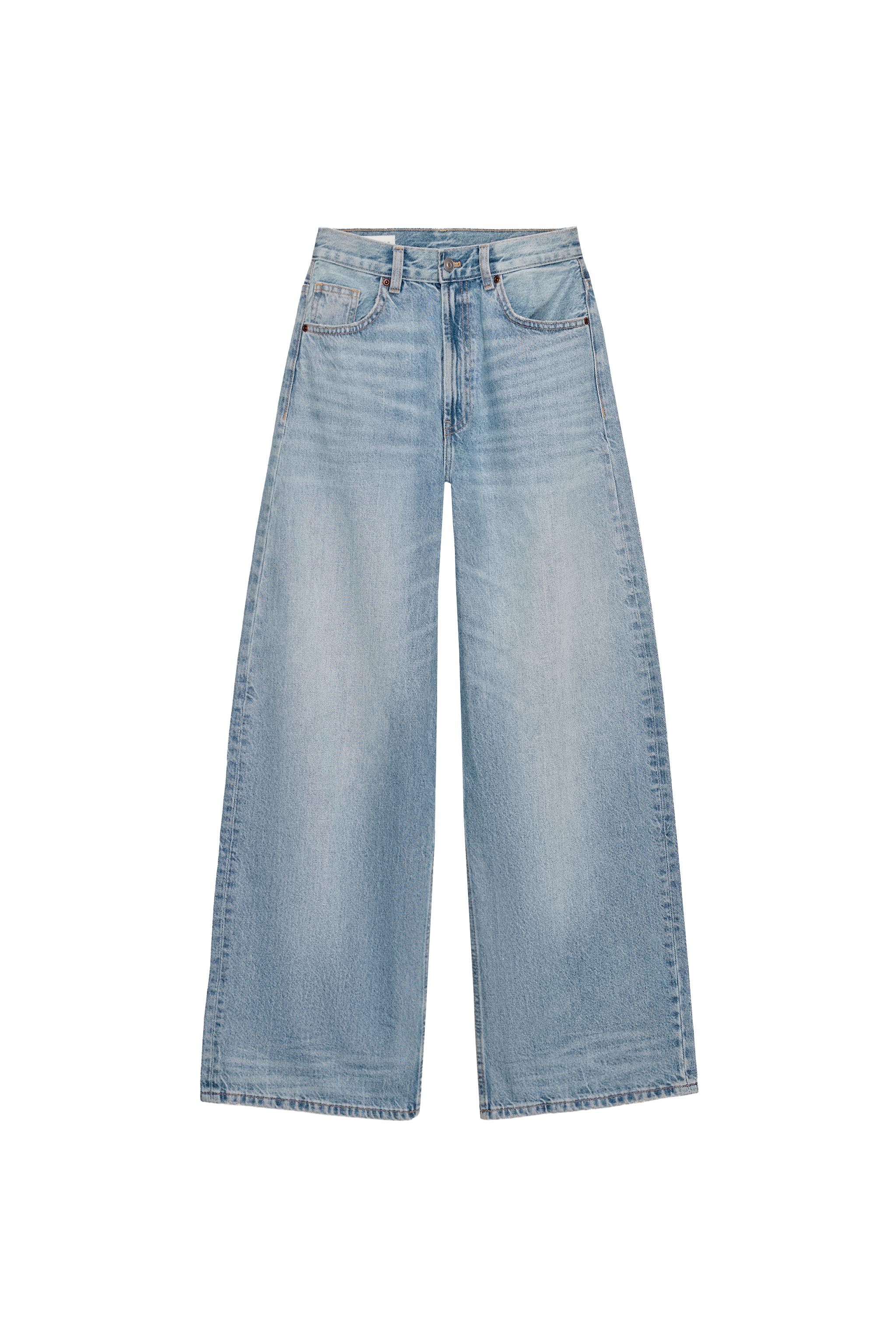 ZARA ダメージ加工　ラインストーン　ワイドレッグ　デニムパンツ　36 新品 ワイドレッグジーンズ - レディース | ZARA 日本