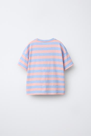 STRIPED T-SHIRT WITH FLORAL PATCH - Blue marl by Zara - Image 1