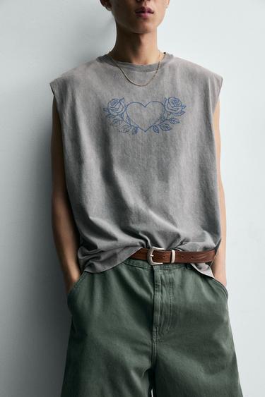 RELAXED FIT TANK TOP WITH PRINTS - Grey by Zara - Image 5