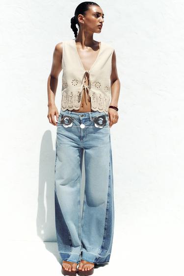 LINEN BLEND WAISTCOAT WITH CUTWORK EMBROIDERY - Ecru by Zara