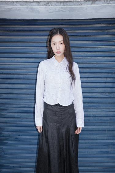 POPLIN SHIRT WITH ELASTIC GATHERS - Black / White by Zara