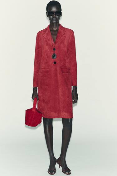 CASACO LEVITA COM EFEITO DE CAMURÇA - Vermelho-escuro da Zara