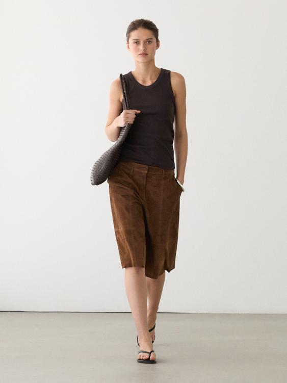 Long suede leather Bermuda shorts from Zara - $590