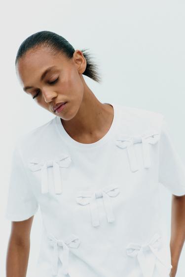 T-SHIRT WITH BOWS - White by Zara