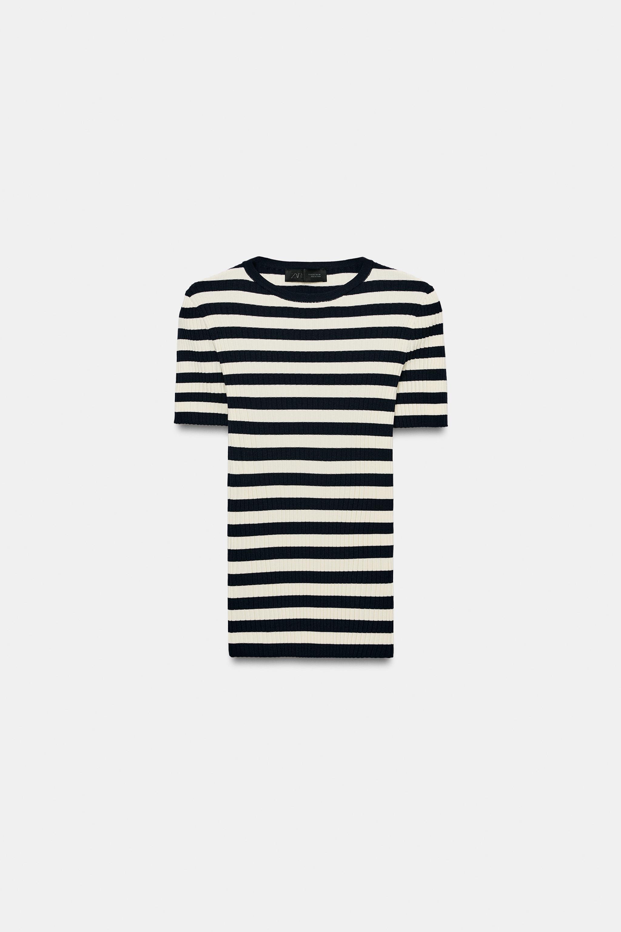 Zara STRIPED RIBBED KNIT TOP — фото 5