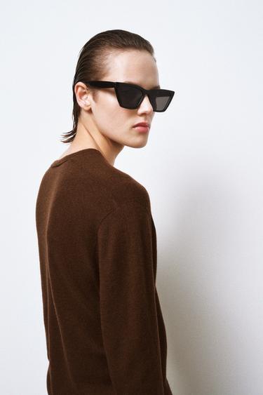 Zara 100% EXTRASOFT WOOL V-NECK JUMPER - Brown