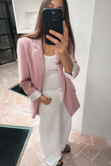 BLAZER WITH ROLLED-UP PRINTED CUFFS - Pink by Zara