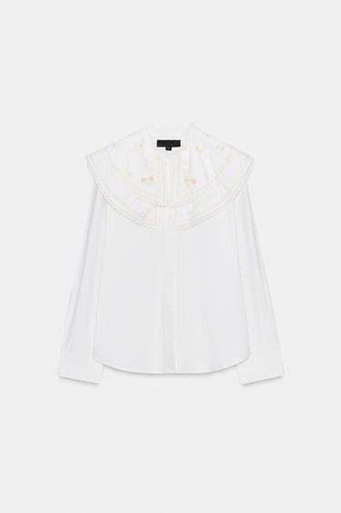 CHEMISE POPELINE COL CLAUDINE BRODERIES - Blanc cassé de Zara - Image 3
