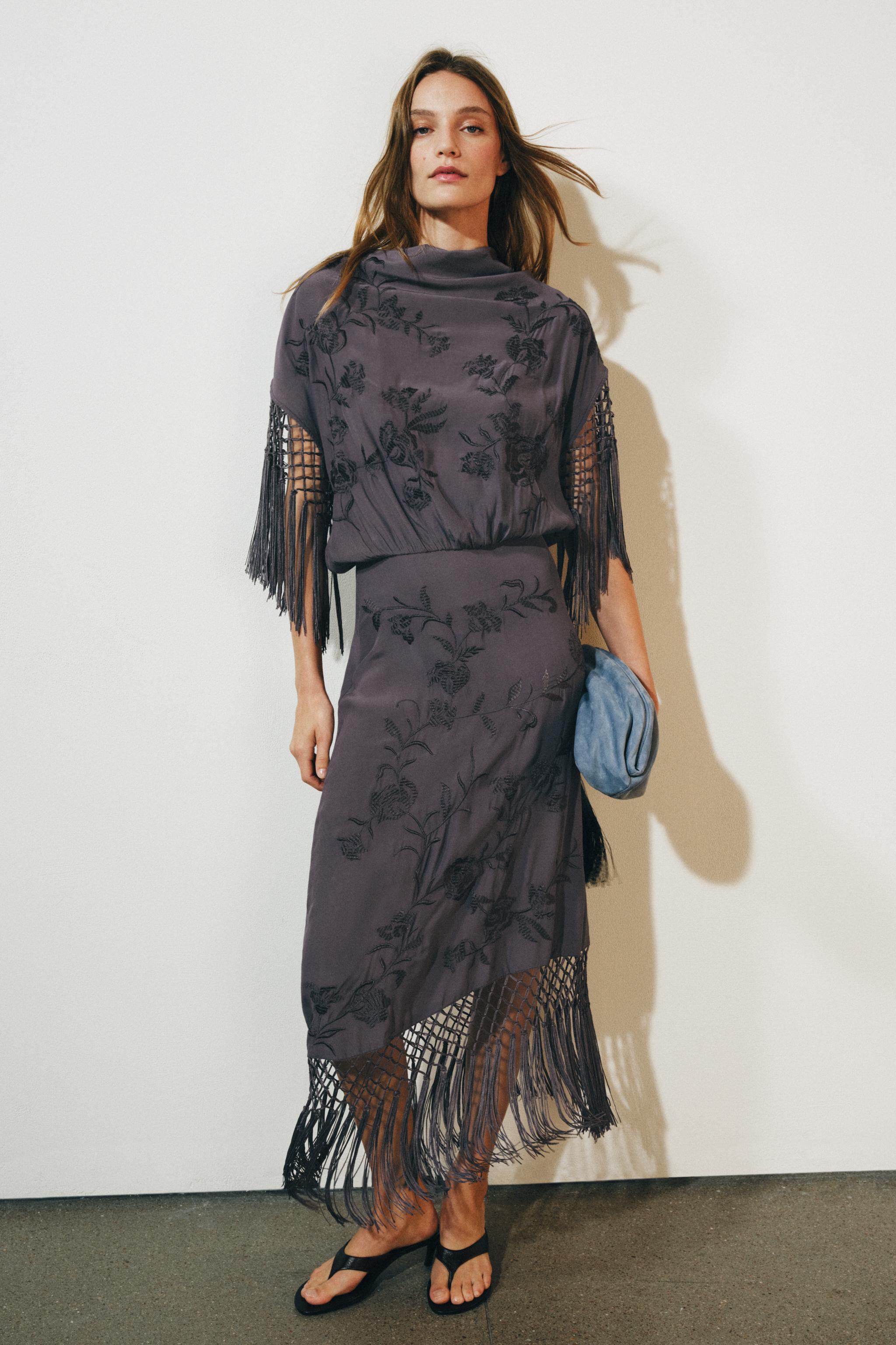 Женские платья Zara ZW COLLECTION EMBROIDERED FRINGE DRESS — фото 4